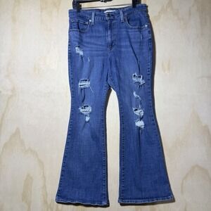 Levi's 726 High Rise Flare Jeans Women's Size 32 Distressed Stretch Blue Denim